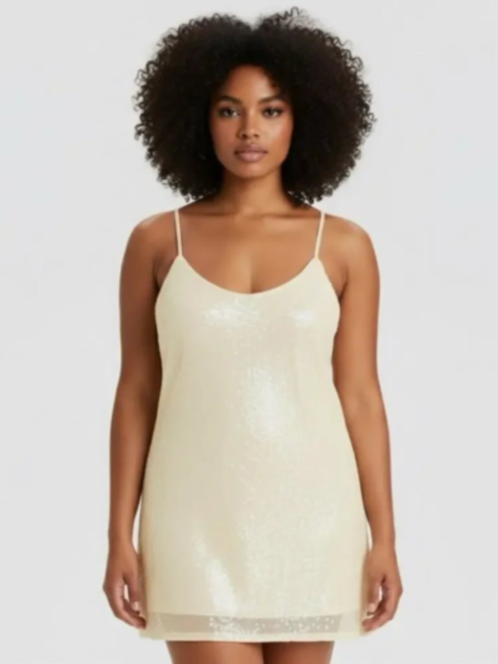 A New Day Cream Sequin Slip Dress Satin Minimalist Party Cocktail